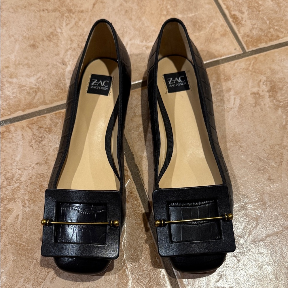 Zac Posen Black Croc-Embossed Heels